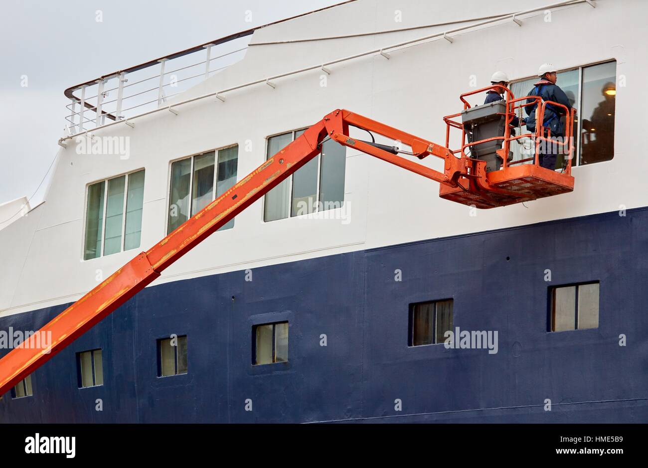 Maintenance works. Jib crane. Cruise liner. Passenger ship. Pasaia Port. Gipuzkoa. Basque