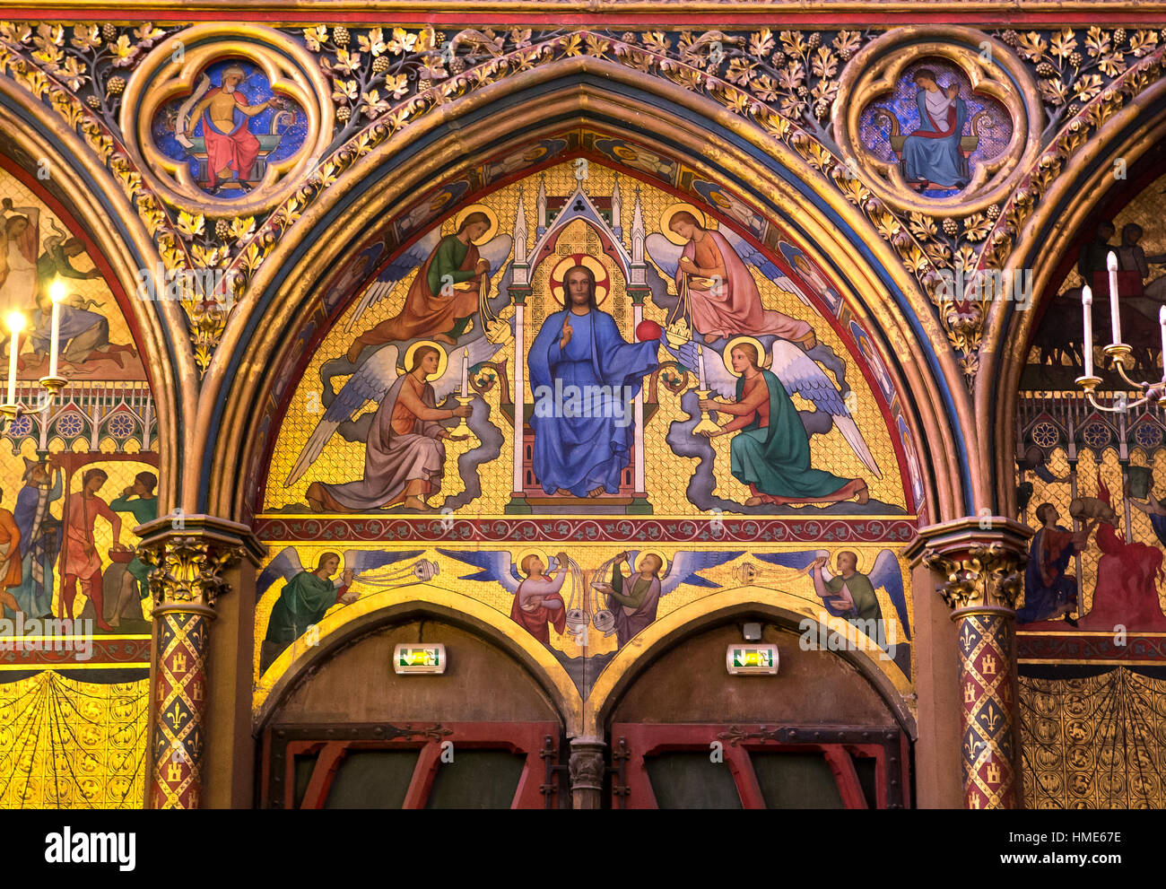 Interiors and architectural details of the medieval church Sainte