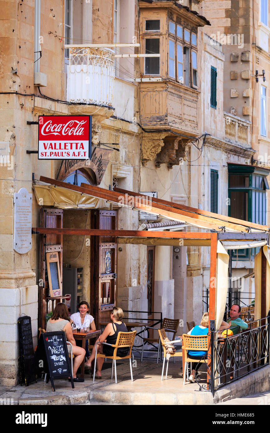 Cafe in st Pauls, Valletta old town, Malta Stock Photo Alamy