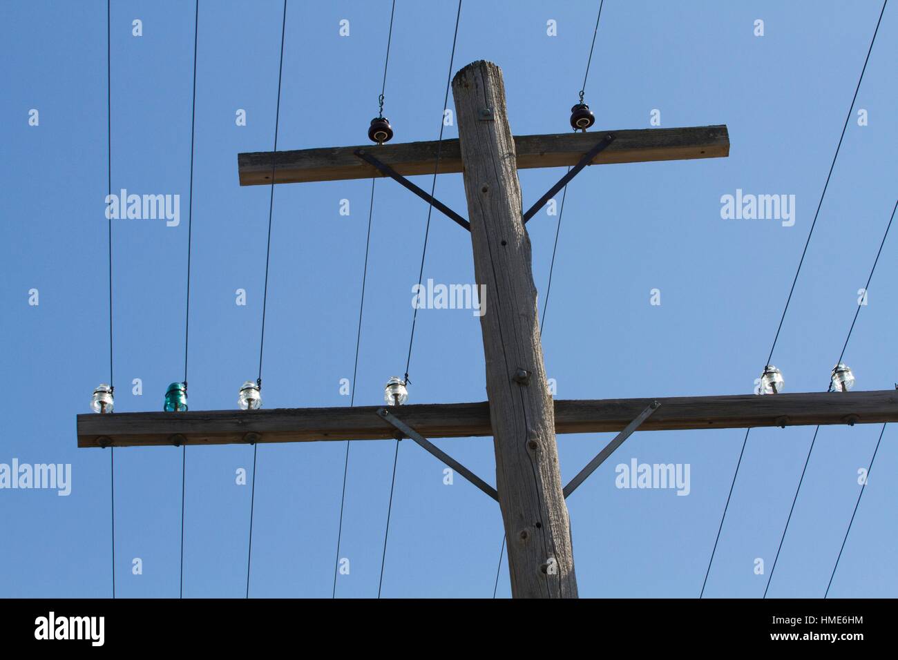 Glass insulators on a telephone pole Stock Photo Alamy