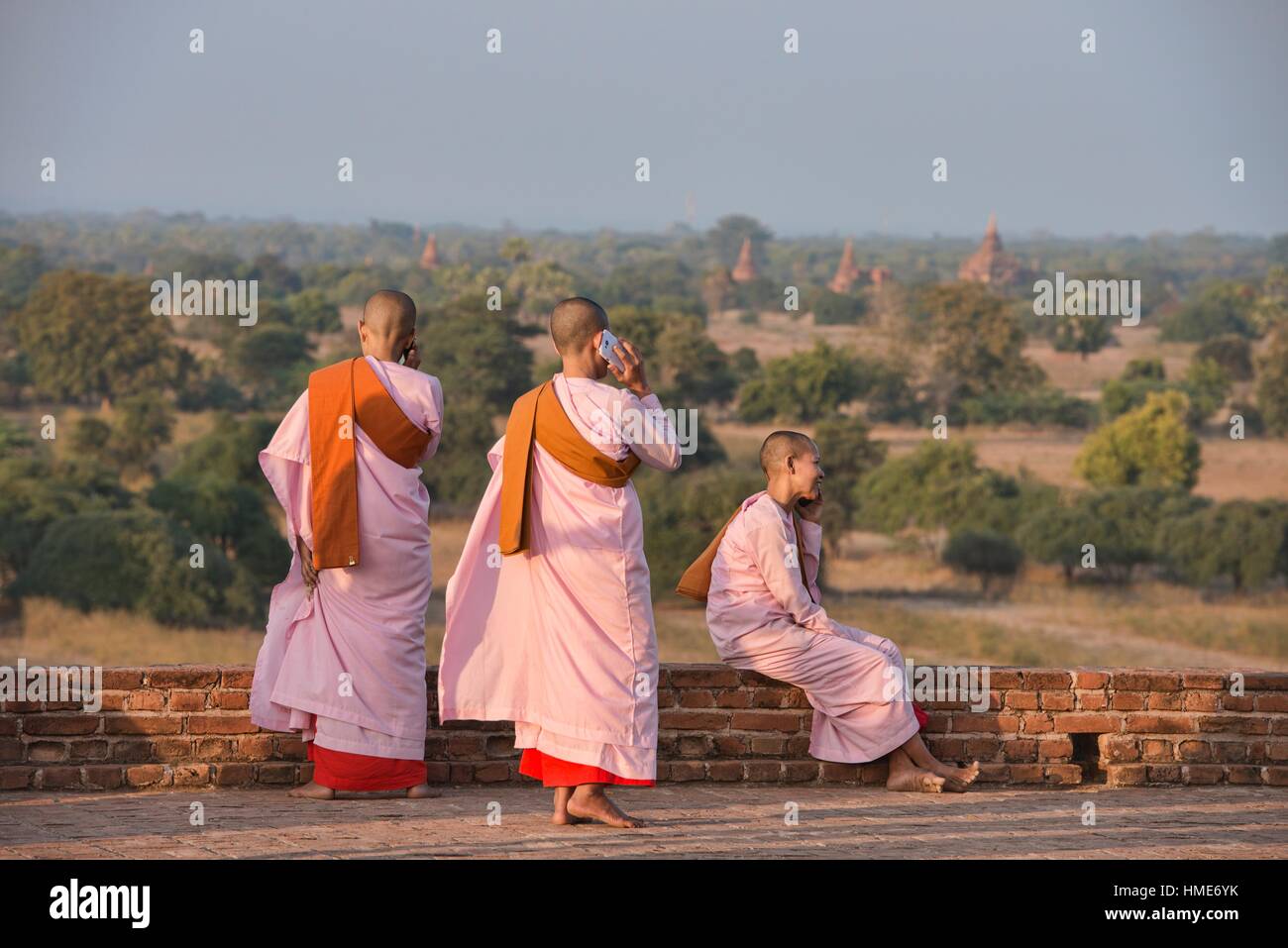 Nuns With Mobile Phones In Bagan Myanmar Stock Photo Alamy