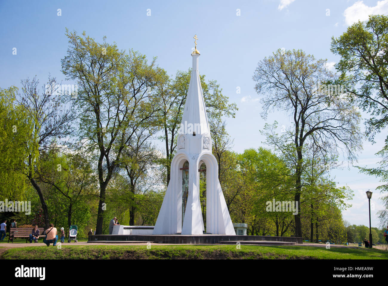 Yaroslavl, Russia - May 8, 2016: Chapel of Our Lady of Kazan - the construction of the missile in the form of a stained-glass wall, is depicted on the Stock Photo