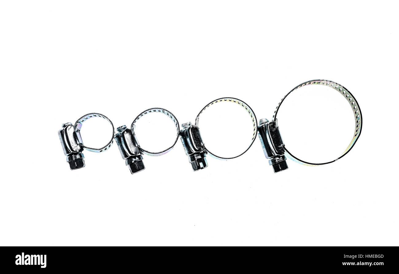 Stainless Steel Metal Hose Clamp isolated on a white background. Ideal