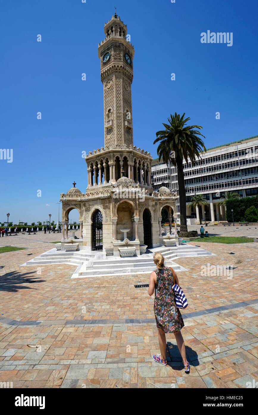 Izmir Clock Tower (Izmir Saat Kulesi) by Levantine French architect Raymond Charles Pï¿½re. Izmir. Turkey Stock Photo