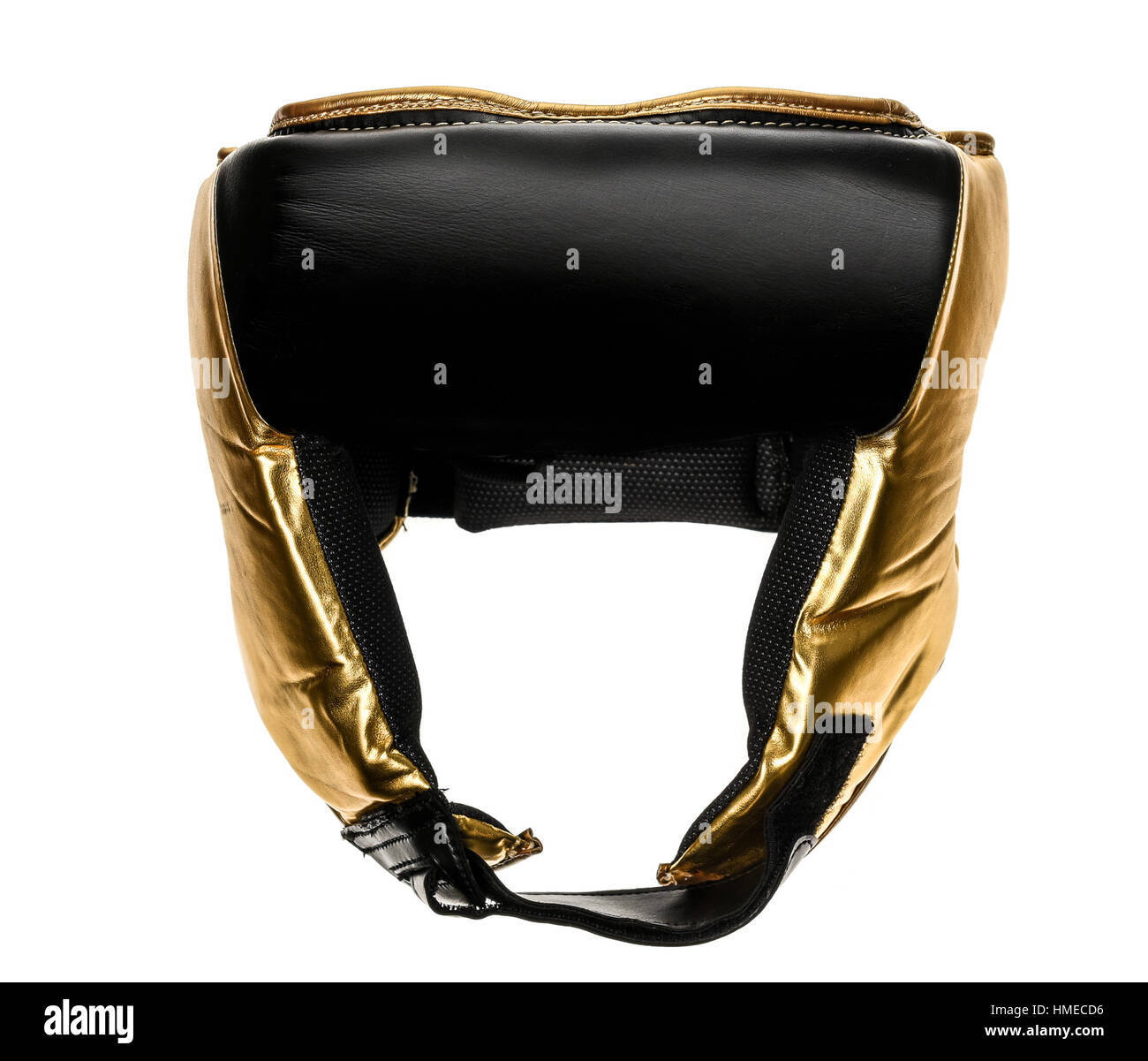 Protective boxing leather helmet head gear isolated on white. Safety protection equipment for