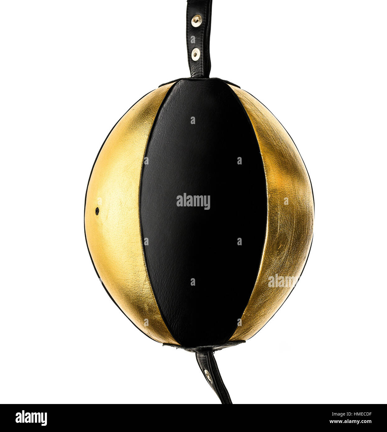 Gold and black leather boxing double bag isloated on white. Sport