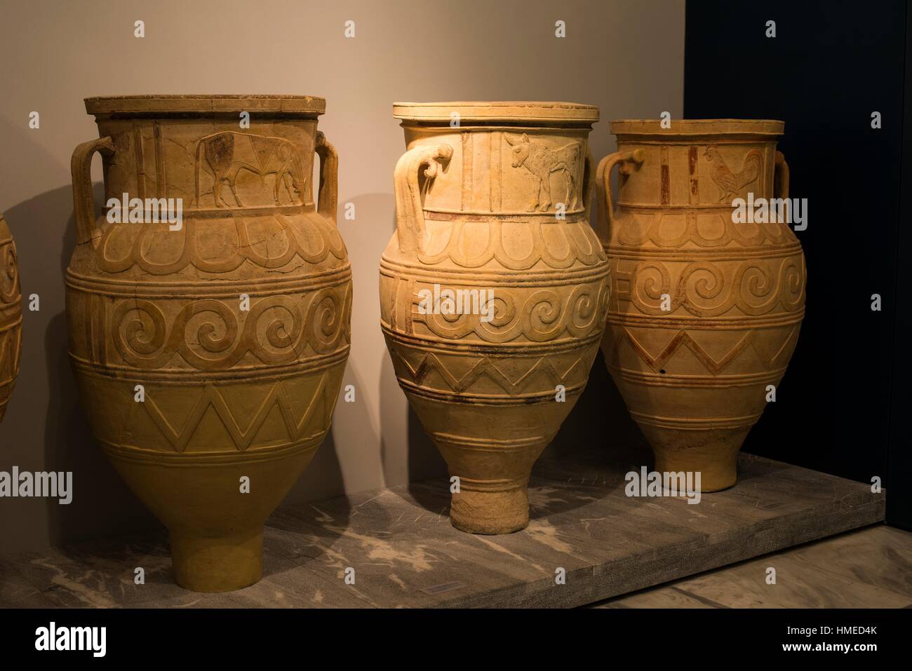 Archaic pithoi, storage containers, at the archeological museum in Heraklion, Crete, Greece. Stock Photo