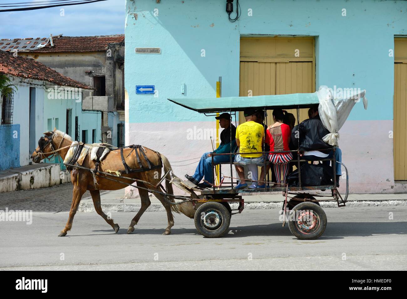 Horse cart transporting passengers in Sancti Spiritus, Cuba. Stock Photo