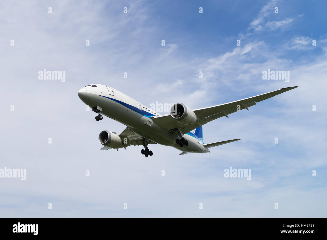 Boeing 787-8 landing to the airport. Stock Photo