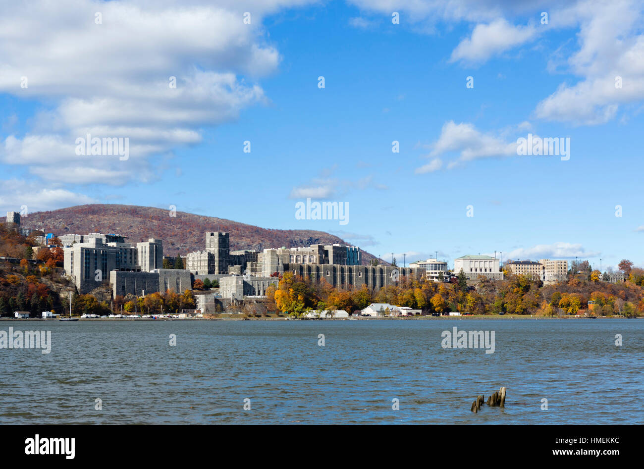 West Point Military Academy on the Hudson River. The United States Military Academy from Garrisons Landing, New York State, USA Stock Photo