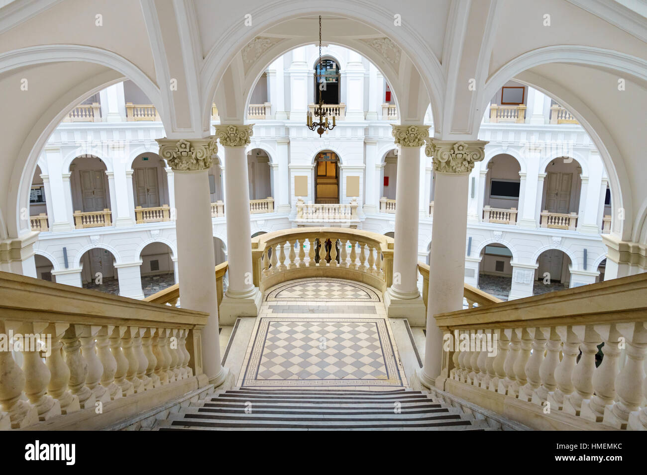 Ornate staircase of the Warsaw University of Technology, a public university in Warsaw, Poland. Stock Photo