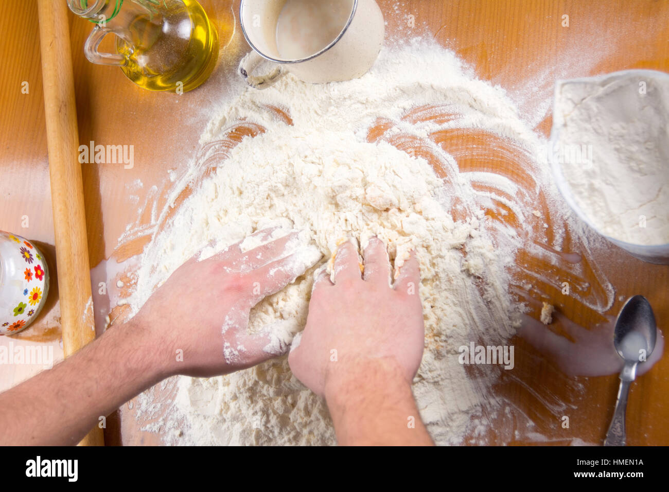 Man preparing dough with pastry ingredients Stock Photo Alamy