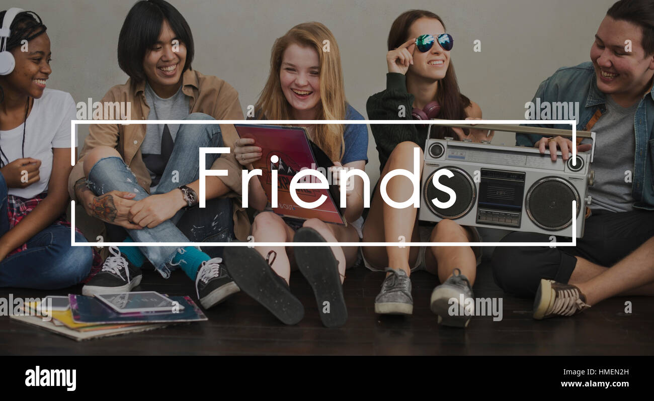 Friends Vintage Vector Graphic Concept Stock Photo - Alamy