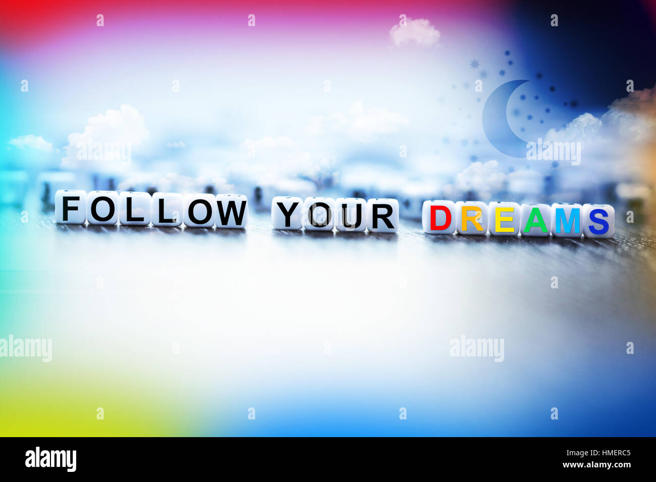 Follow your dreams text made from plastic letter cubes Stock Photo