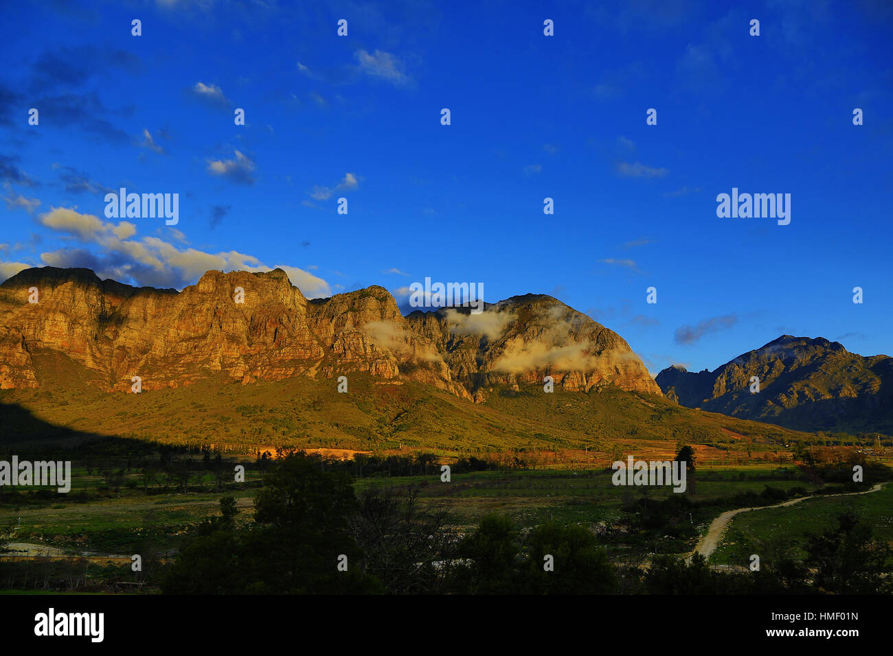 Mountains on the famous wine region at Stellenbosch town, South Africa Stock Photo
