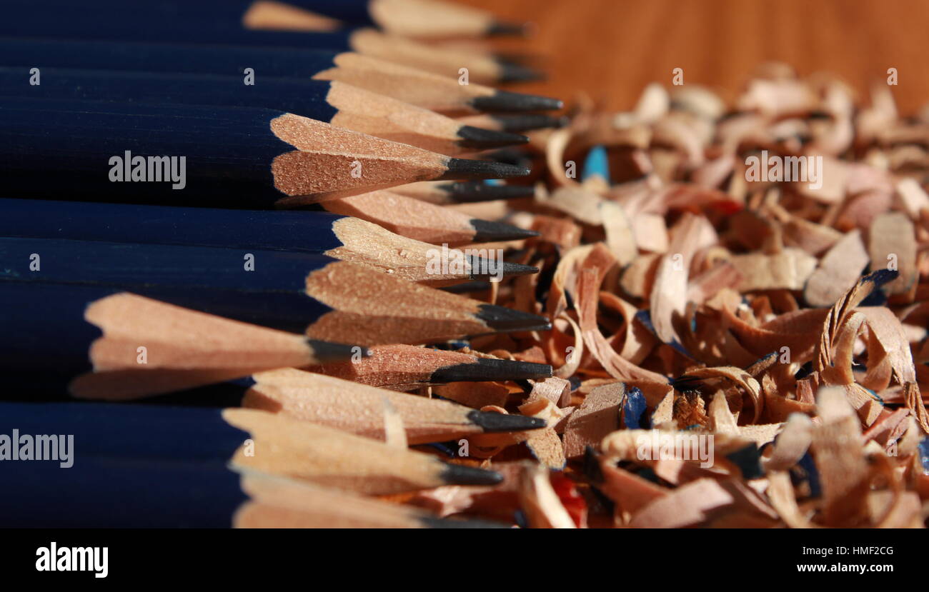 layers of sharp pencils Stock Photo