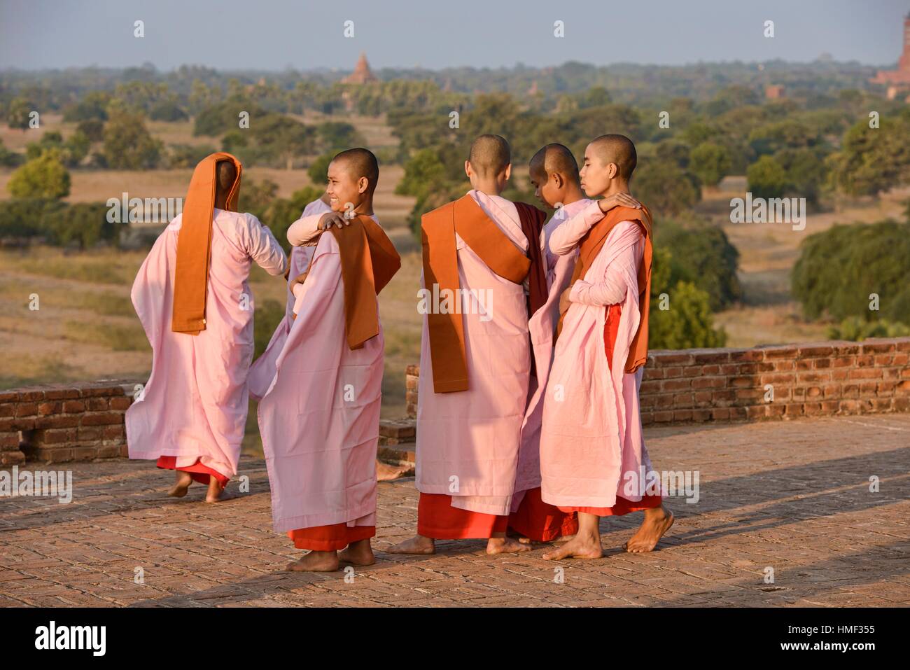 Nuns With Mobile Phones In Bagan Myanmar Stock Photo Alamy