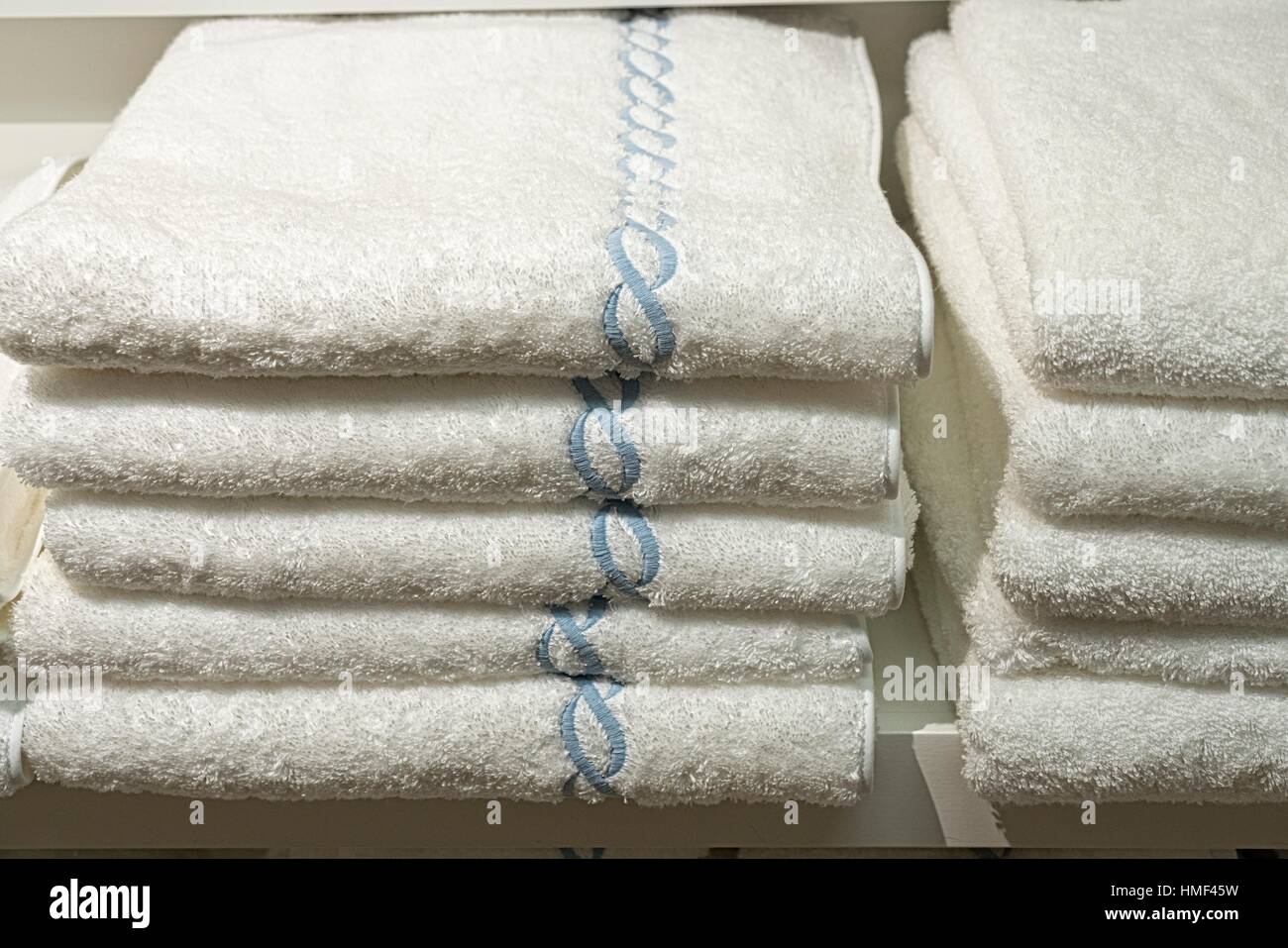 white towels with gray trim