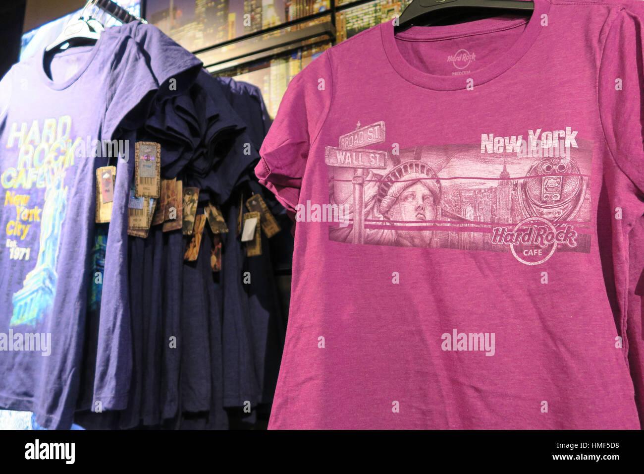 Souvenirs at The Hard Rock Cafe Gift Shop, Times Square, NYC, USA Stock