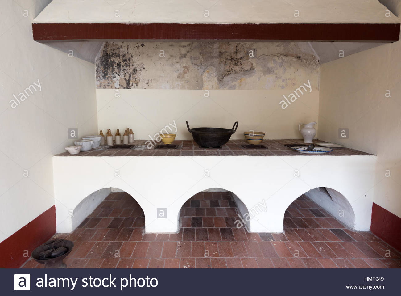 Spanish Colonial Kitchen In Heritage House Large Hearth Of