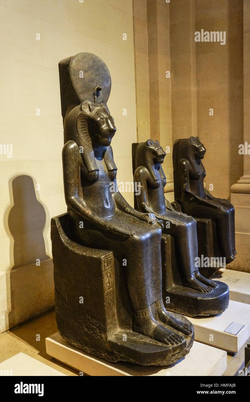 Statues of Goddess Sekhmet. Egyptian Pharaonic collection. Louvre Stock