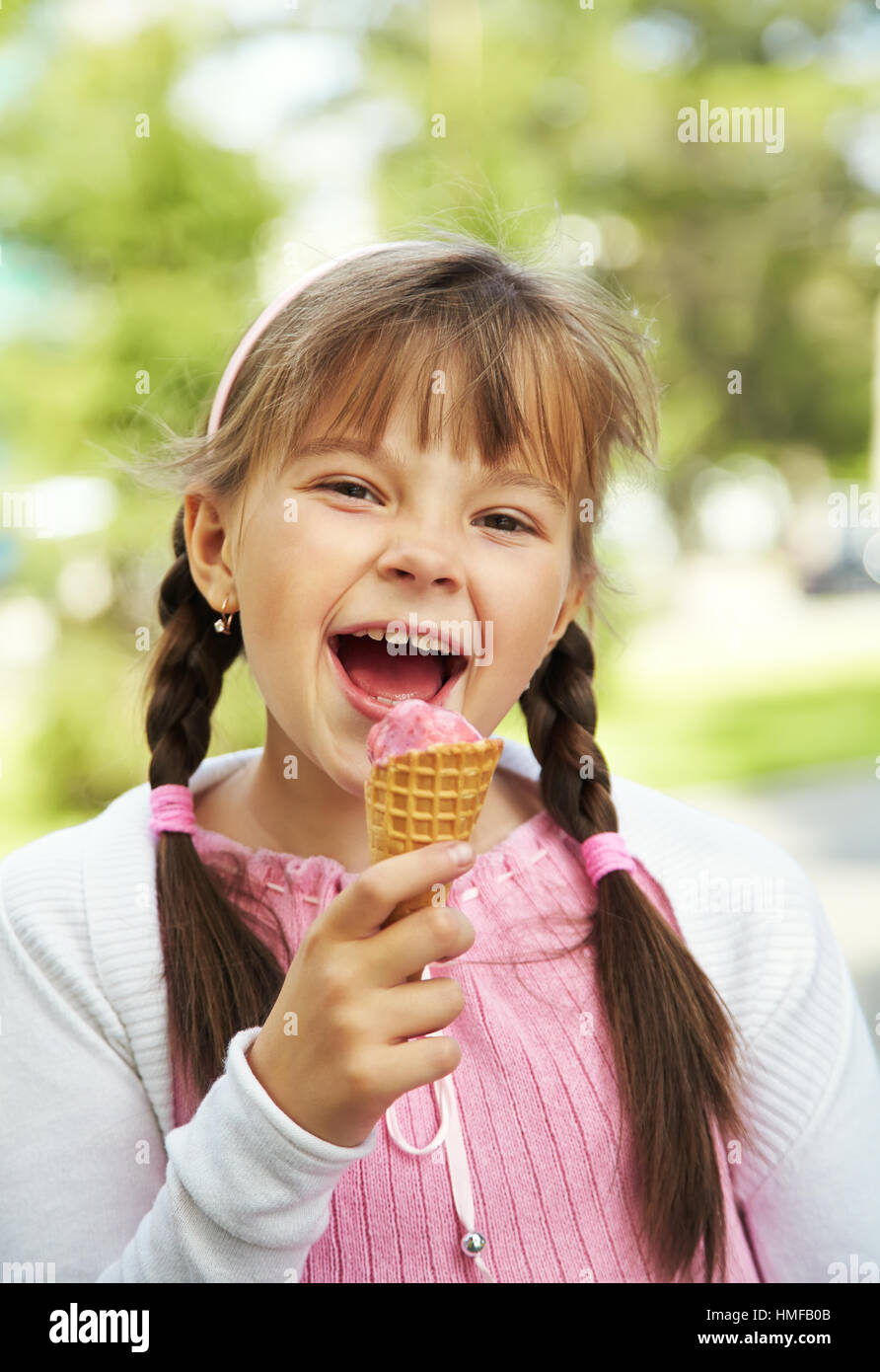 little girl with ice cream Stock Photo Alamy