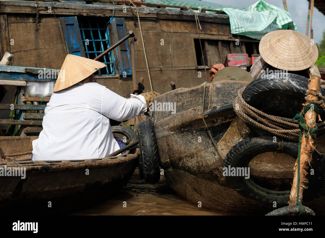 Vietnamise women in the boat on the Mekong river. Vietnam Stock Photo