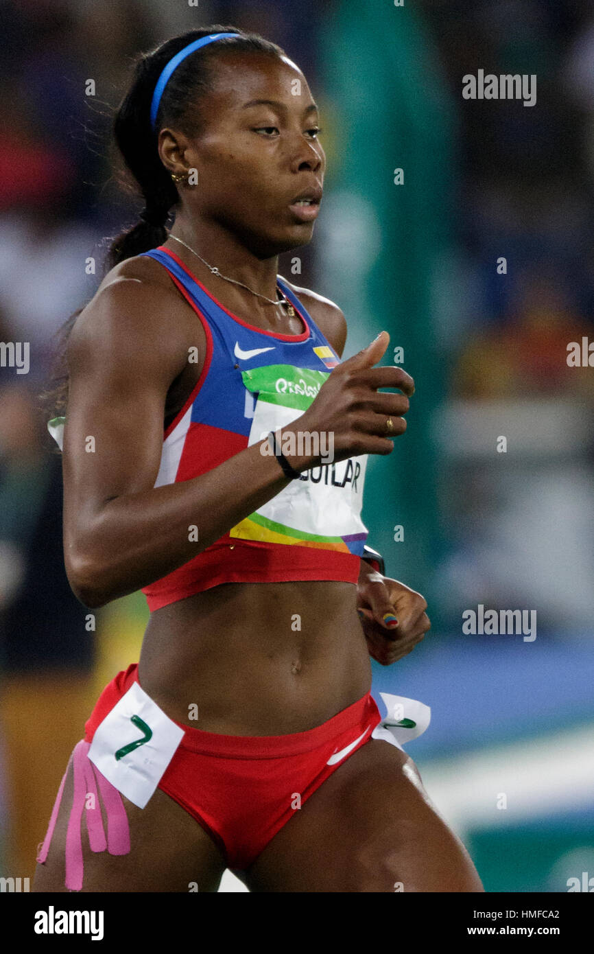 Rio de Janeiro, Brazil. 13 August 2016. Evelis Aguilar (COL) competing in the Heptathlon 800m at the 2016 Olympic Summer Games. ©Paul J. Sutton/PCN Ph Stock Photo