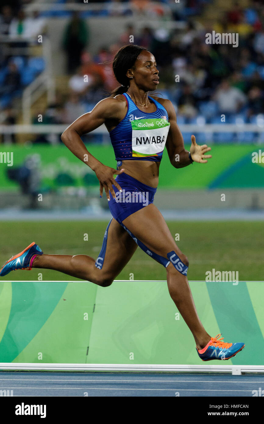 Rio de Janeiro, Brazil. 13 August 2016. Barbara Nwaba (USA) competing in the Heptathlon 800m at the 2016 Olympic Summer Games. ©Paul J. Sutton/PCN Pho Stock Photo