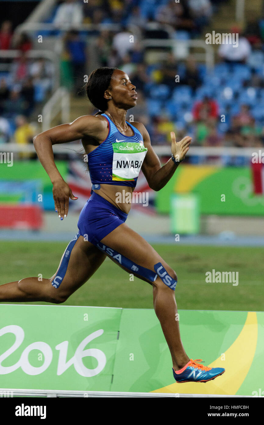 Rio de Janeiro, Brazil. 13 August 2016. Barbara Nwaba (USA) competing in the Heptathlon 800m at the 2016 Olympic Summer Games. ©Paul J. Sutton/PCN Pho Stock Photo