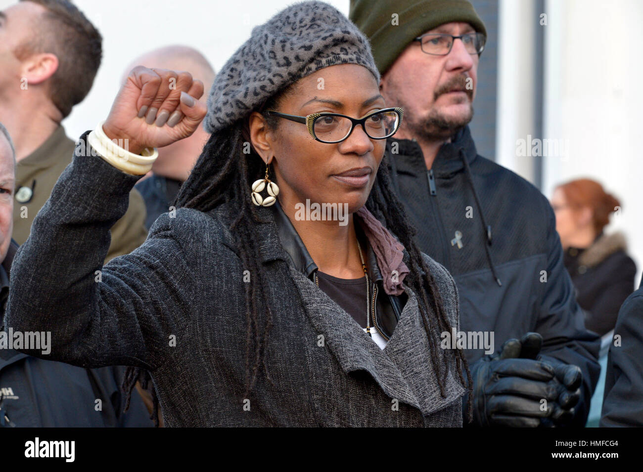 Marcia Rigg, who lost her brother Sean Rigg on 21 August 2008 in police custody in Brixton, at the 45th Bloody Sunday March for Justice in Derry, Lond Stock Photo
