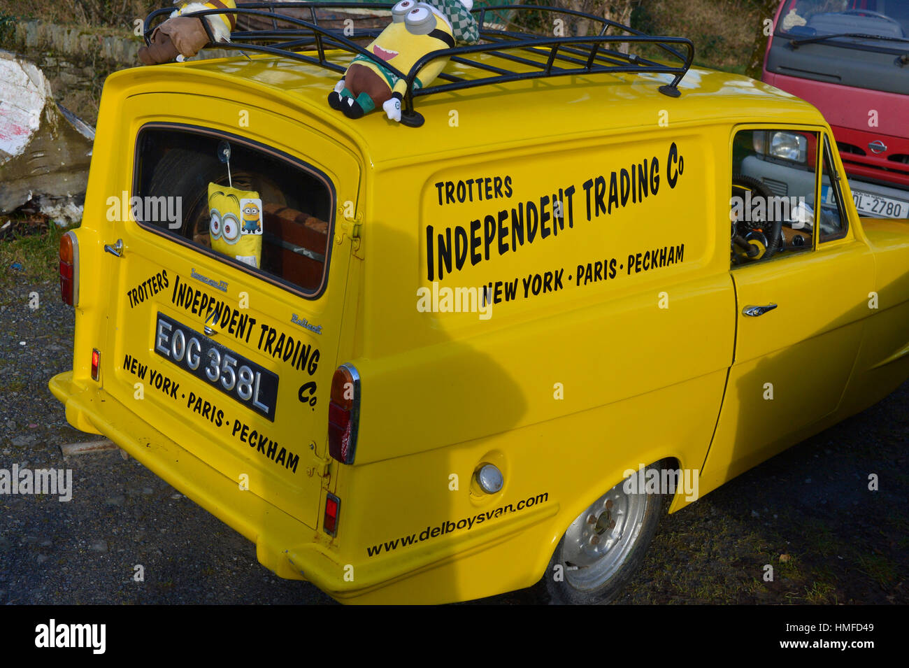 Replica of the Trotters yellow Reliant Regal van in County Donegal Ireland Stock Photo