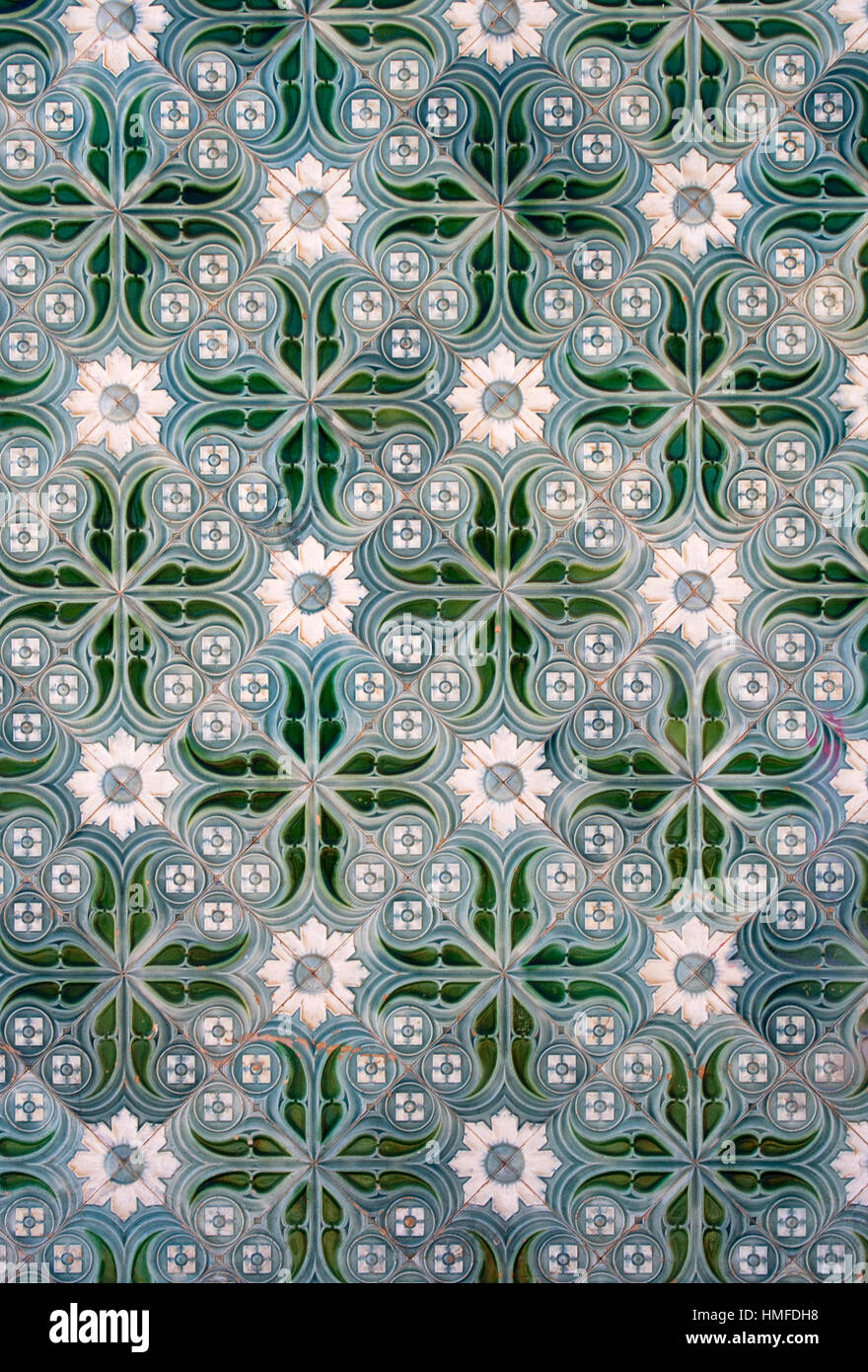 Traditional green and white portuguese tiles Stock Photo