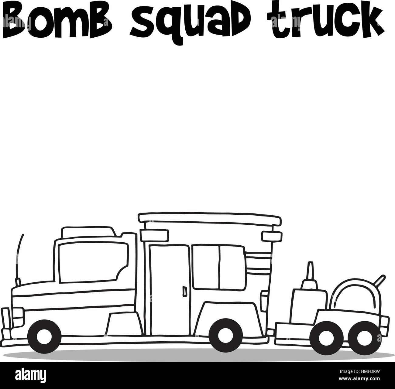 Hand draw of bomb squad truck Stock Vector