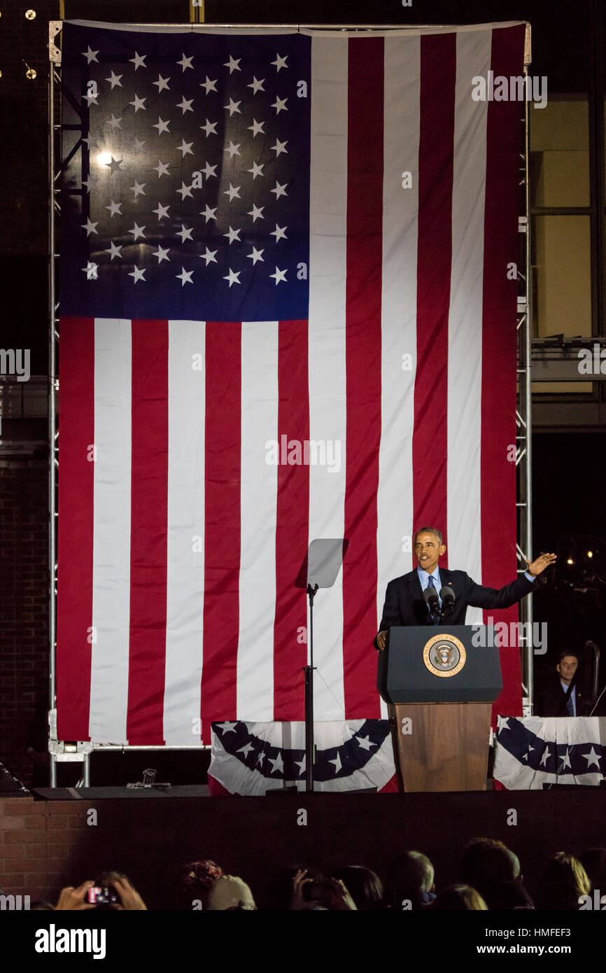 NOVEMBER 7, 2016, INDEPENDENCE HALL, PHIL., PA - President Barack Obama speaks at Hillary Clinton Election Eve Get Out The Vote Rally, Independence Hall, Phil. PA Stock Photo