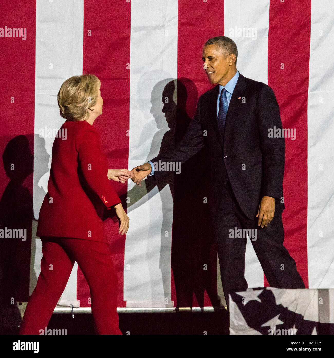 NOVEMBER 7, 2016, INDEPENDENCE HALL, PHIL., PA - President Obama and Democratic Presidential Candidate Hillary Clinton Hold Election Eve Get Out The Vote Rally, Independence Hall, Phil., PA Stock Photo