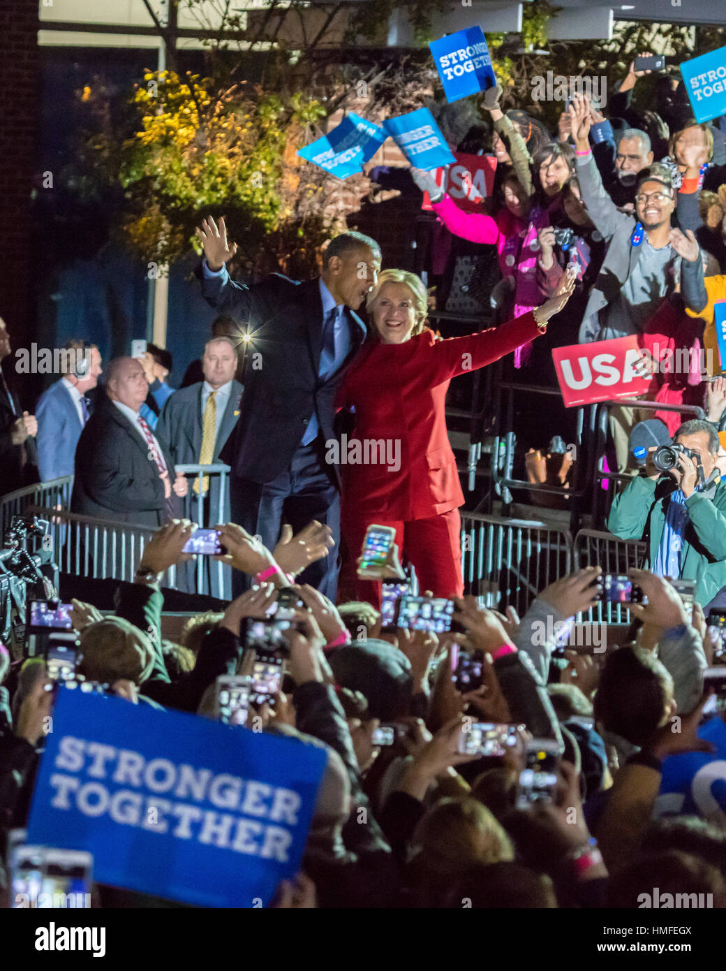 NOVEMBER 7, 2016, INDEPENDENCE HALL, PHIL., PA - Hillary Clinton Holds Election Eve Get Out The Vote Rally With Bruce Springsteen and Jon Bon Jovi , President and Michelle Obama and Bill and Chelsea Clinton. Stock Photo