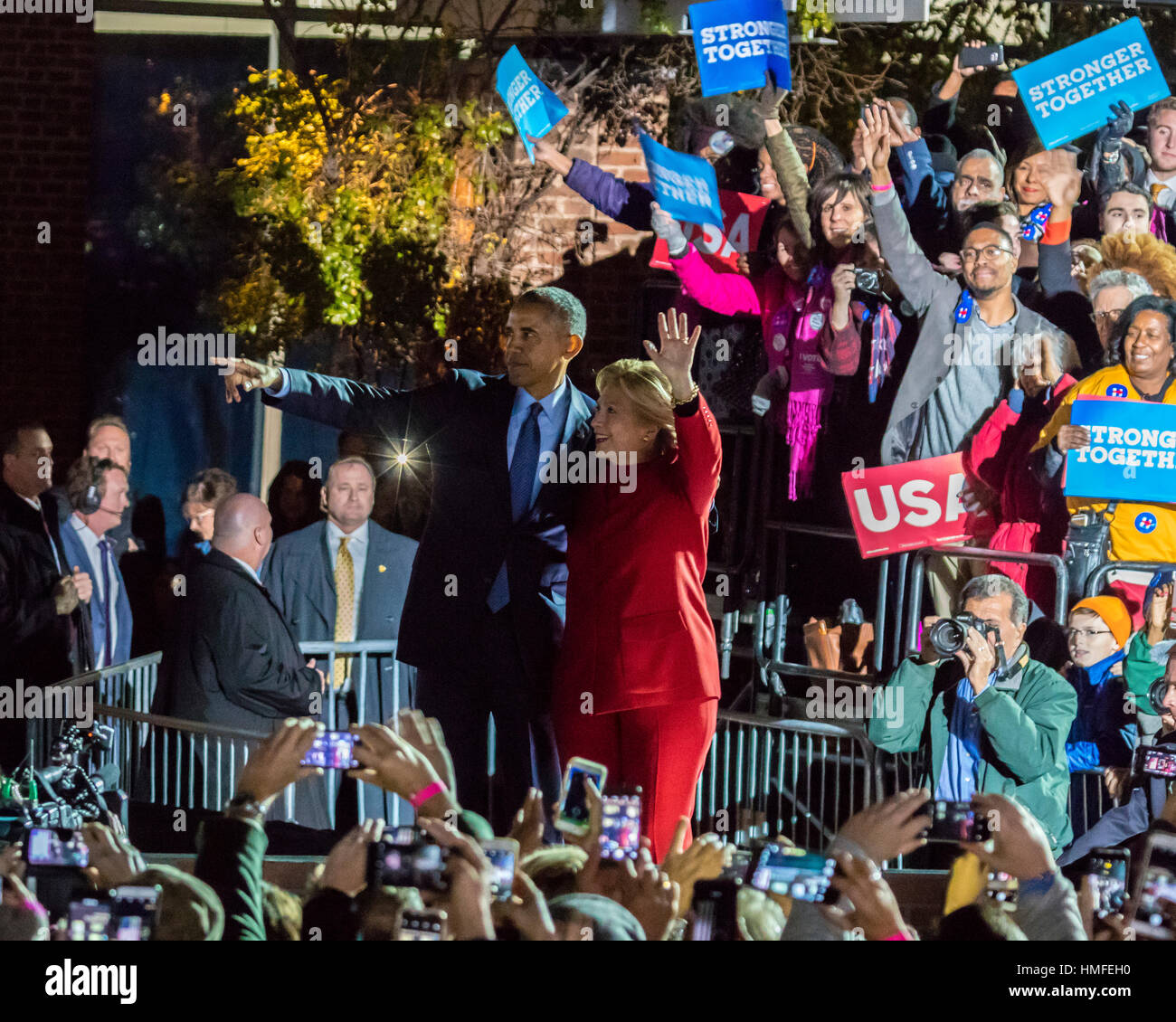 NOVEMBER 7, 2016, INDEPENDENCE HALL, PHIL., PA - Hillary Clinton Holds Election Eve Get Out The Vote Rally With Bruce Springsteen and Jon Bon Jovi , President and Michelle Obama and Bill and Chelsea Clinton. Stock Photo