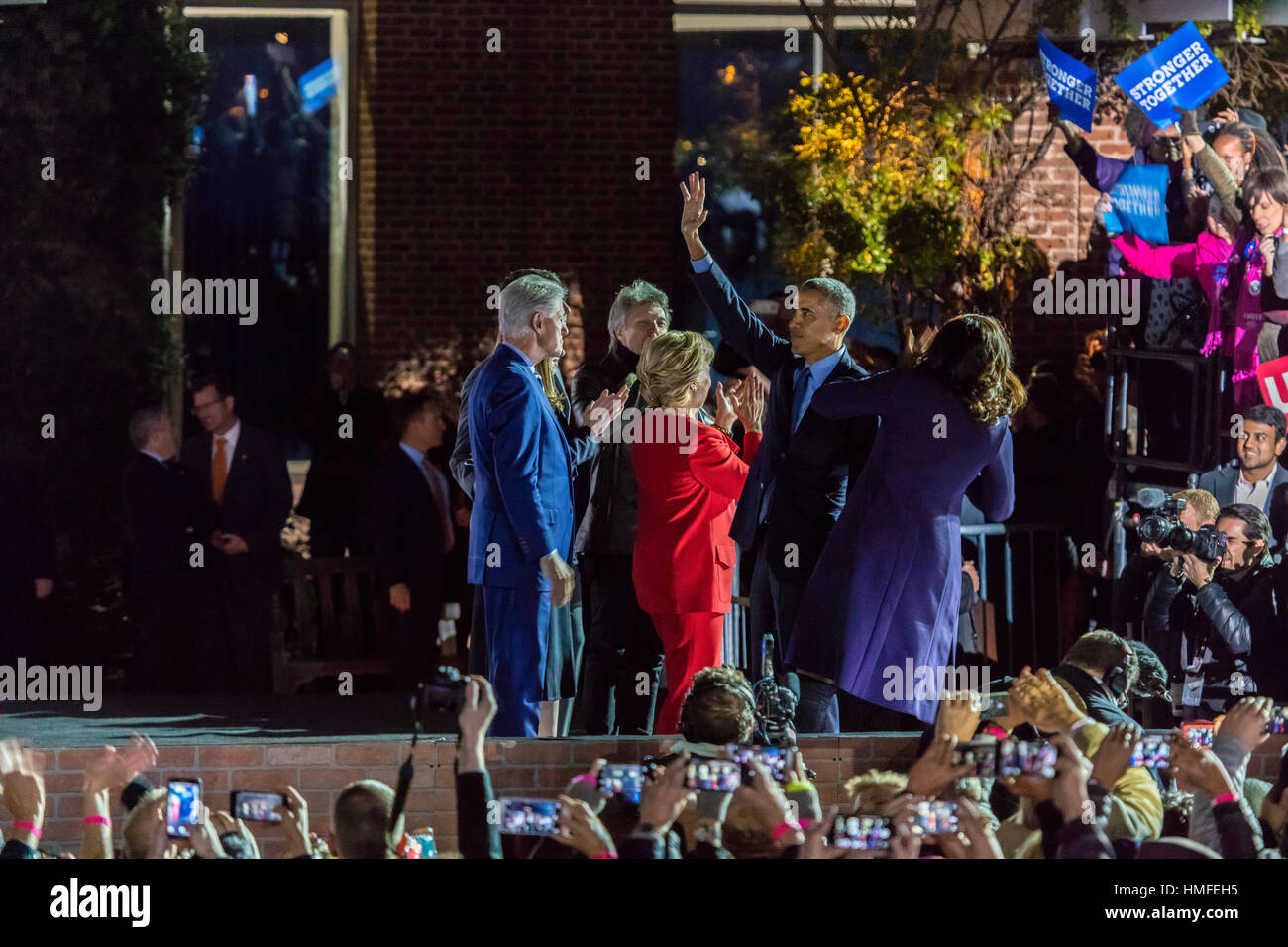 NOVEMBER 7, 2016, INDEPENDENCE HALL, PHIL., PA - Hillary Clinton Holds Election Eve Get Out The Vote Rally With Bruce Springsteen and Jon Bon Jovi , President and Michelle Obama and Bill and Chelsea Clinton. Stock Photo
