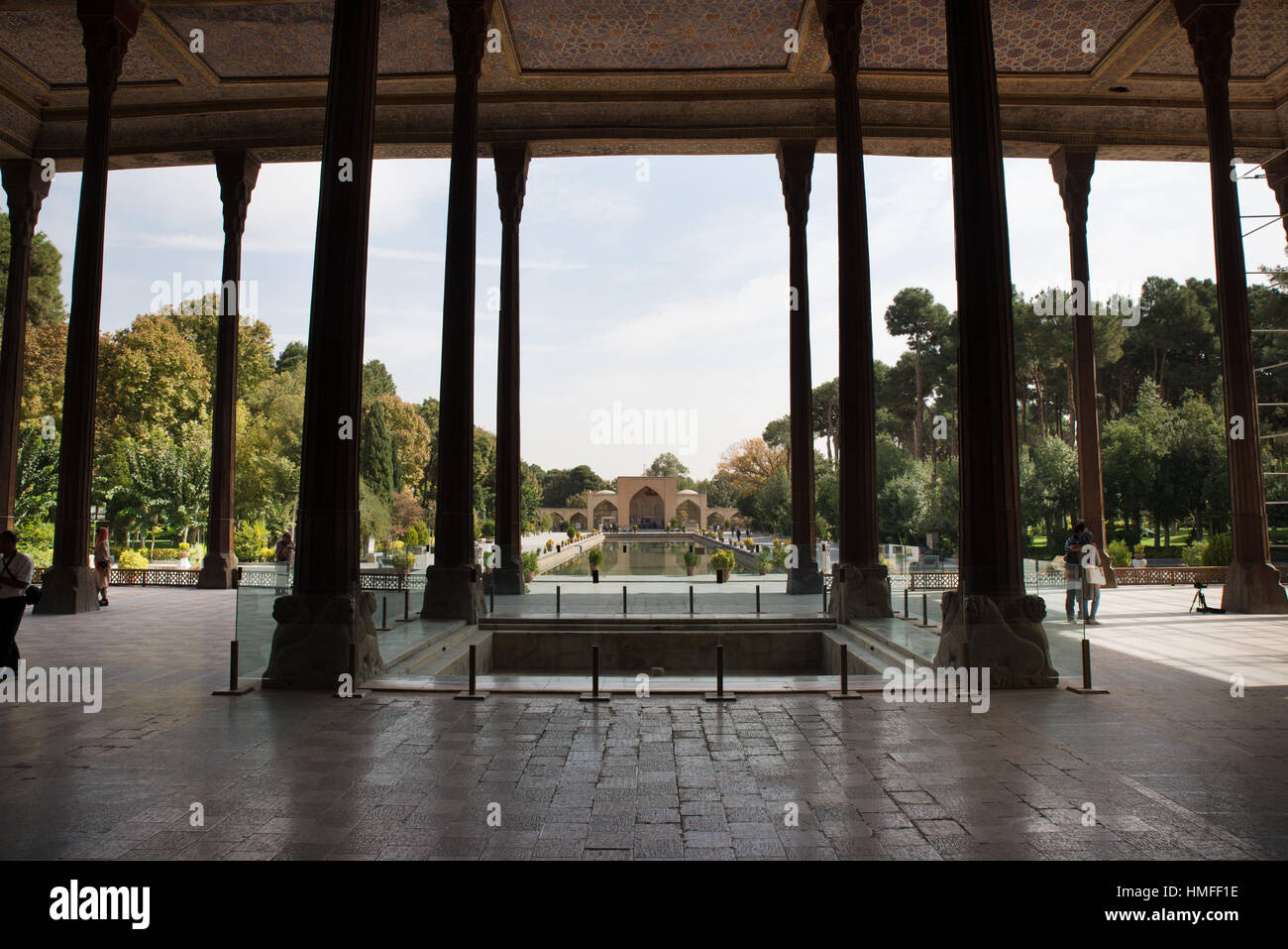 View of the garden and the water pool from Chehel Sotoun Palace