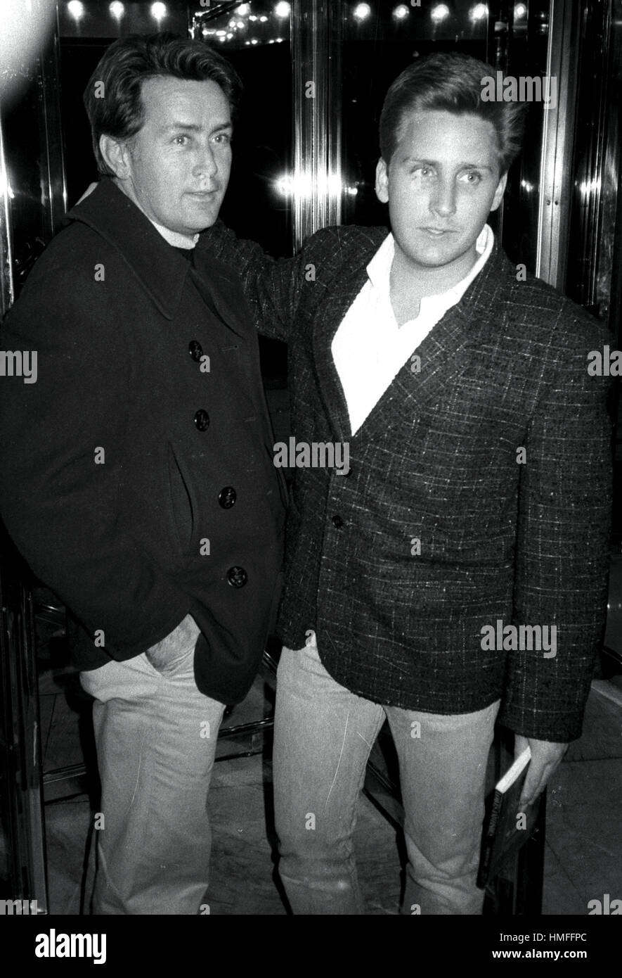 Martin Sheen with his son Emilio Estevez Arriving at the Parker Meriden Hotel in New York City. Stock Photo