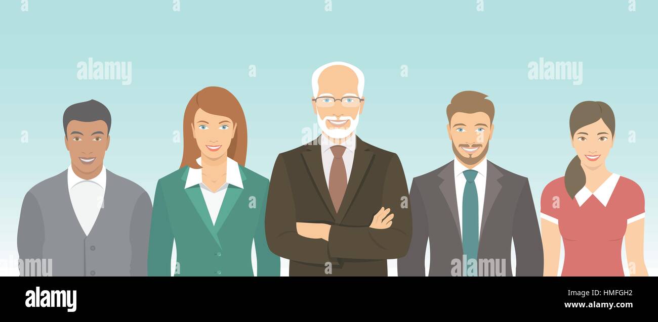 Modern flat vector illustration of business people teamwork, men and ...