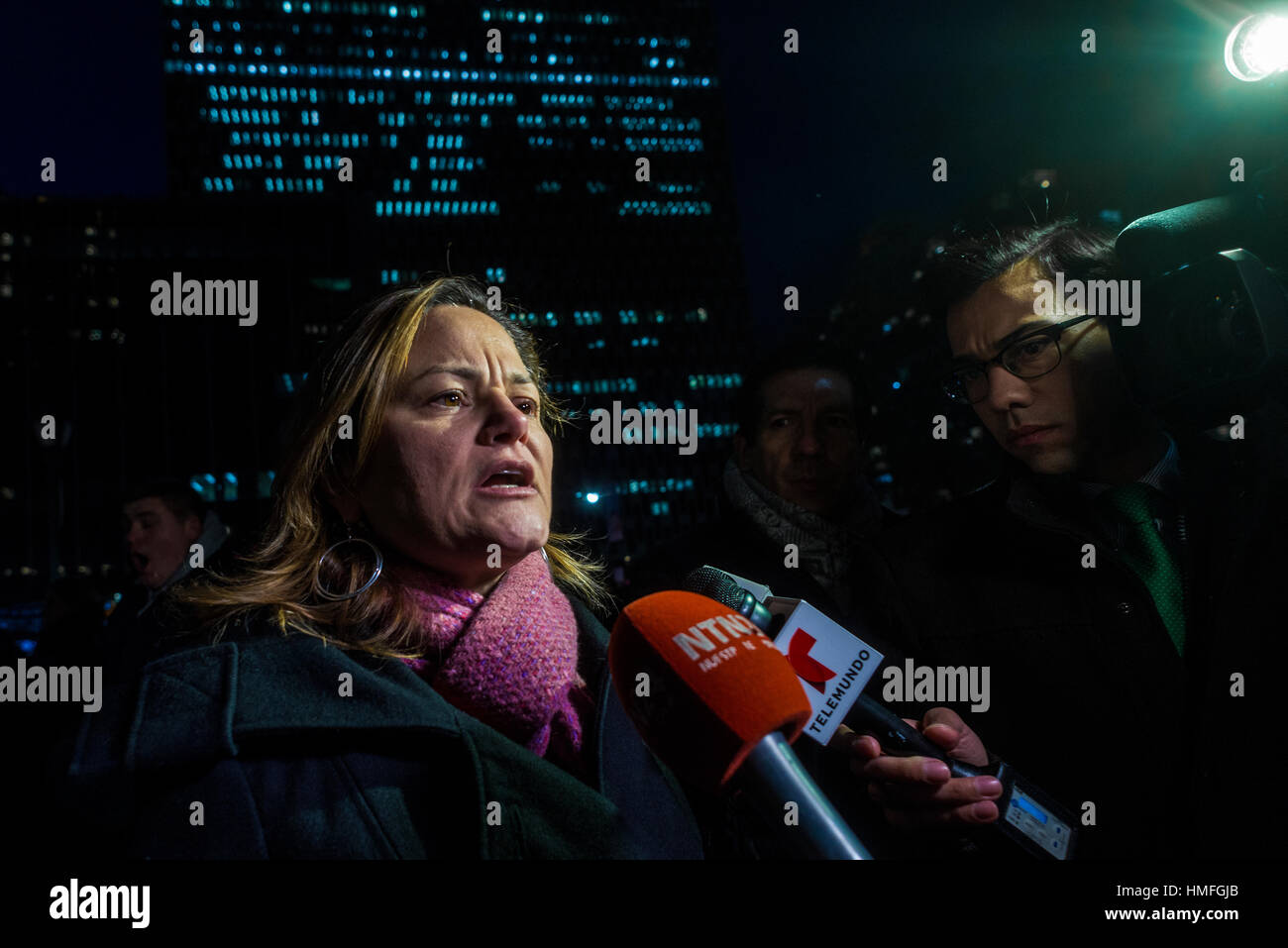 New York, NY 1 February 2017 - No Ban No Wall Marxh for Muslims and Allies. Muslims and immigration advocates rally in Foley Square for a march to ICE (Immigration and Customs Enforcement) in the wake of President Trump's travel ban against seven middle eastern nations. City Council Speaker Melissa Mark Viverito speaks with the media about immigration ©Stacy Walsh Rosenstock Stock Photo