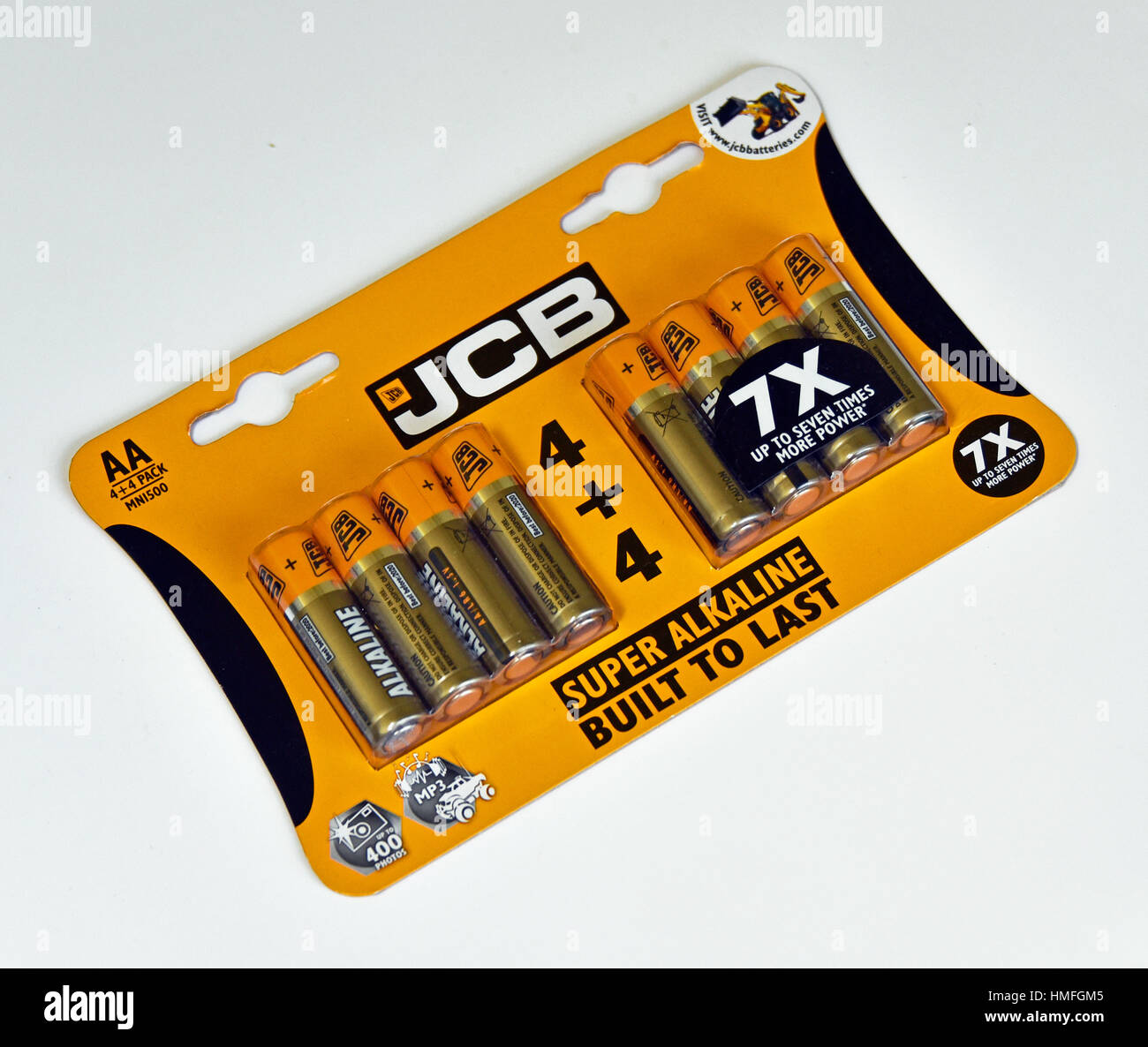 Pack of JCB 4 + 4 AA MN1500 1.5v. super alkaline batteries. Stock Photo