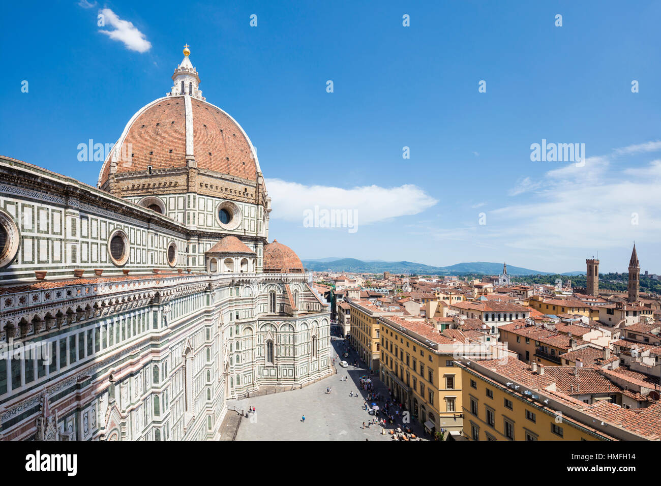 The ancient Duomo di Firenze built with polychrome marble panels and Brunelleschi's Dome, Florence, Tuscany, Italy Stock Photo