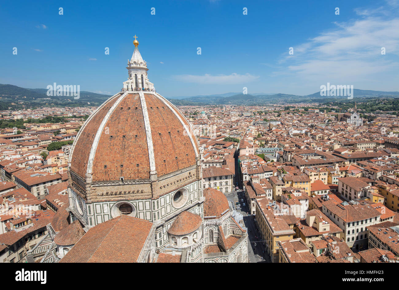 Brunelleschi's Dome on the Duomo frames the old medieval city of Florence, Tuscany, Italy Stock Photo