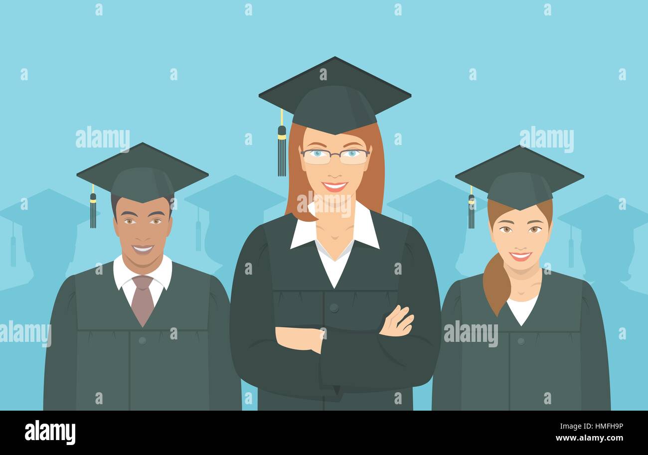 Modern flat vector horizontal illustration of a group of multiracial ...
