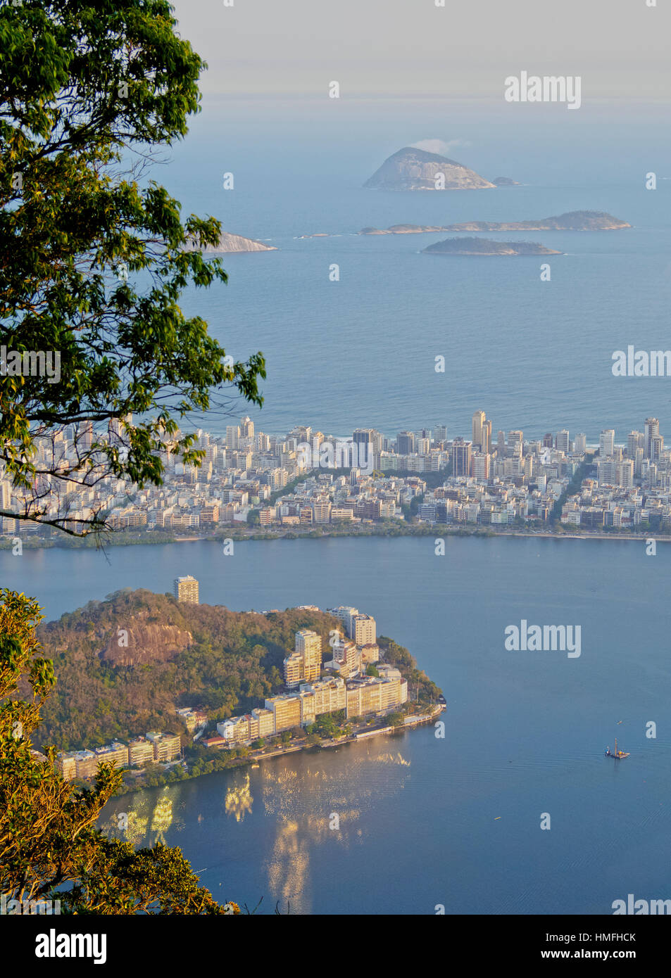 Elevated view of the Rodrigo de Freitas Lagoon, Corcovado, Rio de Janeiro, Brazil, South America Stock Photo