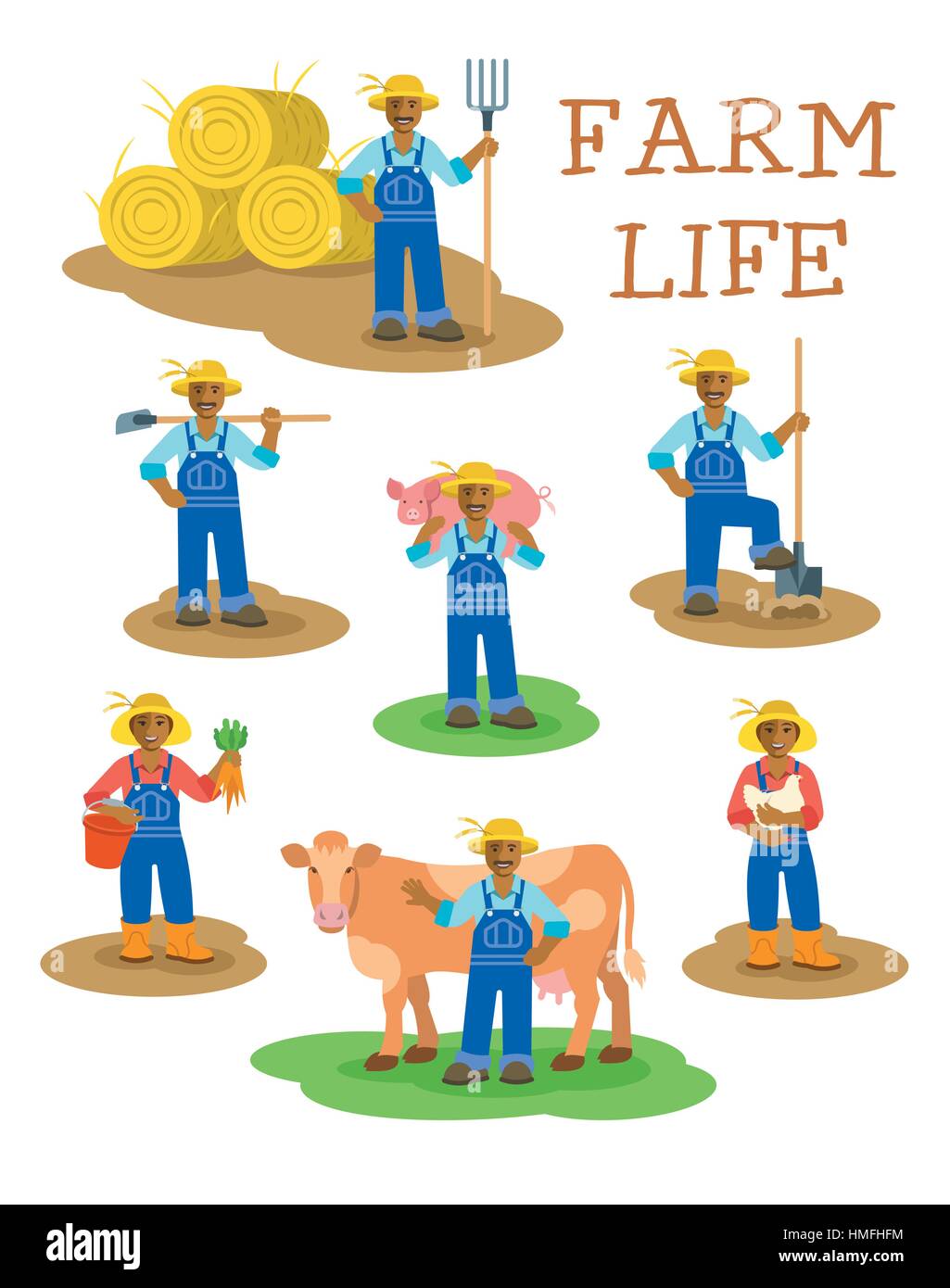 Black farmers men and women working on farm. Farming characters standing in  different poses. Flat illustration. Agrarian man figures with pitchfork, s  Stock Vector Image & Art - Alamy
