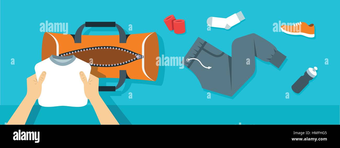Fitness Flat Vector Background Man Puts Stuff For Gym Physical